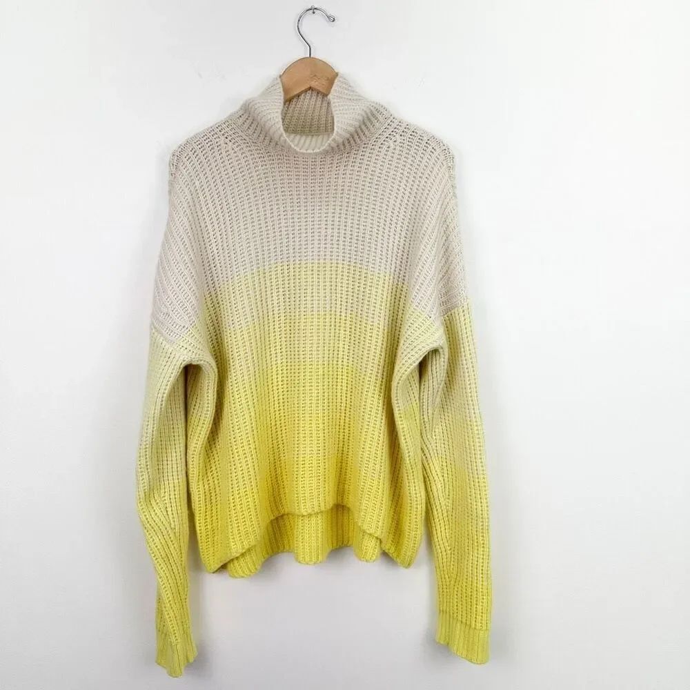 Duffy Women’s Cream Pastel Yellow Ombre Cashmere Blend Funnel Neck Sweater